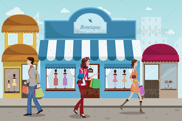 People Shopping in an Outdoor Mall - Commercial / Shopping Conceptual