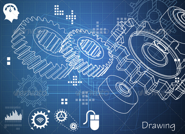 Technical Drawing with Gears - Technology Conceptual