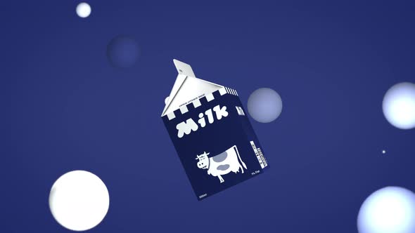 Animation of a dairy drink carton spinning in the virtual blue background alt