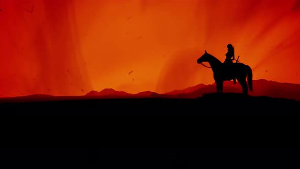 Female Warrior Sits On A Horse In A Mysterious Land, Motion Graphics