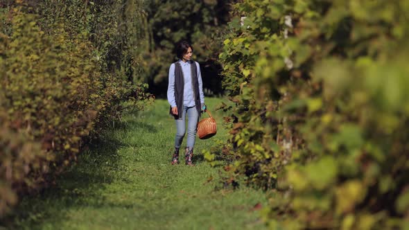 Woman Walking on Vineyard