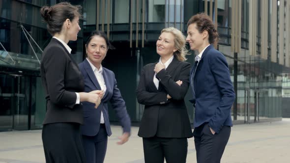 Confident Businesswomen Wear Suit Talk at Group Meeting Consulting Customers Convince Clients