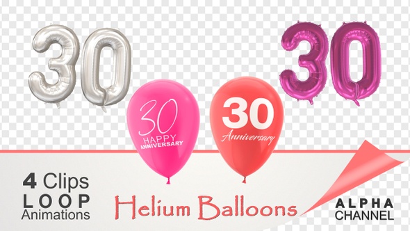 30 Anniversary Celebration Helium Balloons Pack
