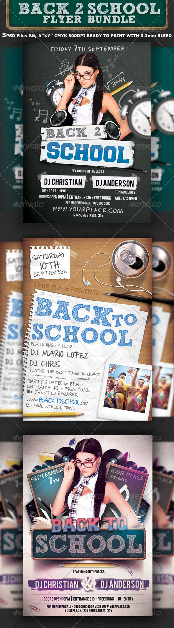Back To School Party Flyer Bundle 3in1 - Clubs & Parties Events