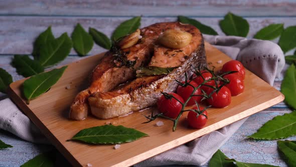 Atlantic salmon steak with ingredients