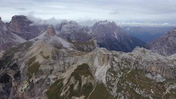 Aerial view on Dolomiti alps at the National Park Tre Cime Di Lavaredo