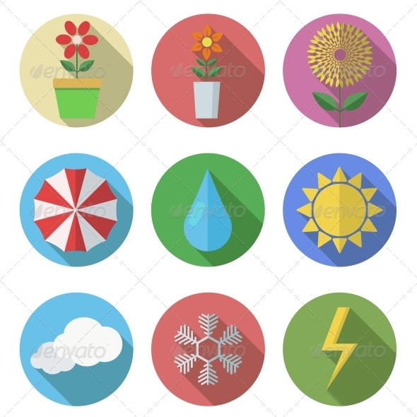 Vector Flat Icons Set on White Background - Seasonal Icons