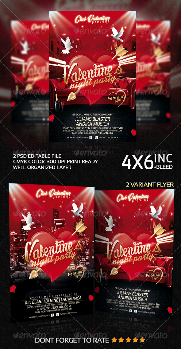 Valentines Night Party Flyer Template - Clubs & Parties Events