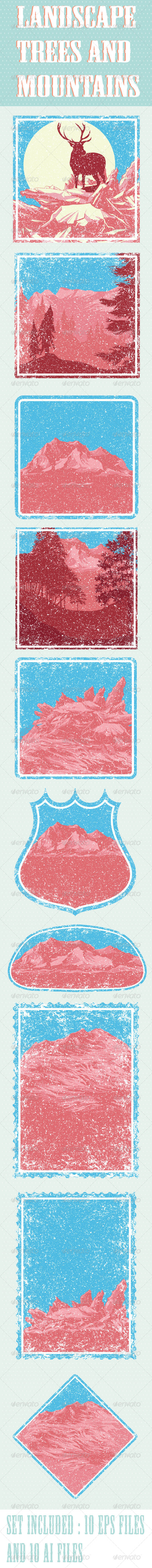 Landscape Trees and Mountains - Vectors