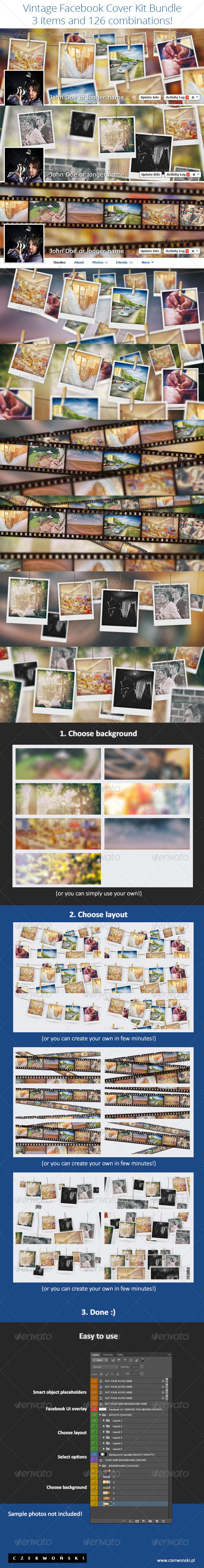 Bundle - Vintage Facebook Cover Kit - Facebook Timeline Covers Social Media