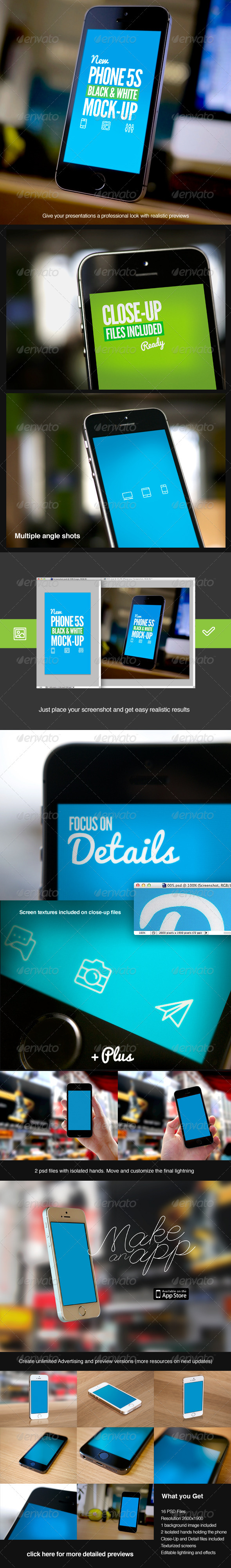 New Phone Black and White 5S Mock-Up - Mobile Displays