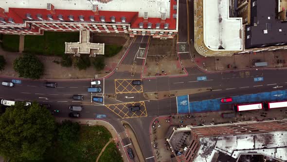 Drone View of a Road Junction Near Clapham Common London