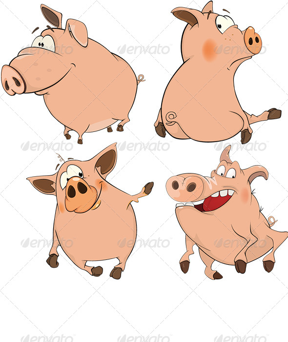 Set of Cheerful Pigs Cartoon - Animals Characters