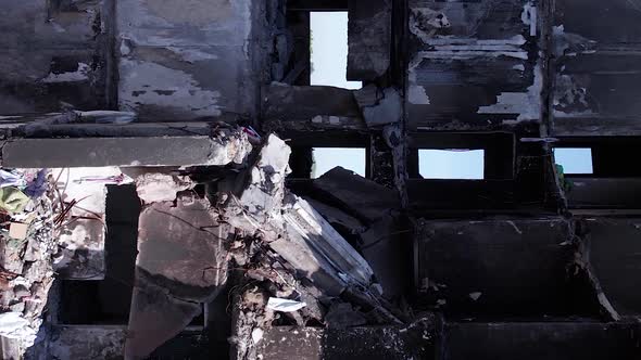 Vertical Video of a Wartorn House in Borodyanka Ukraine alt