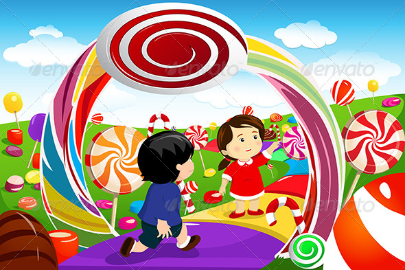 Kids Playing in a Candy Land - People Characters