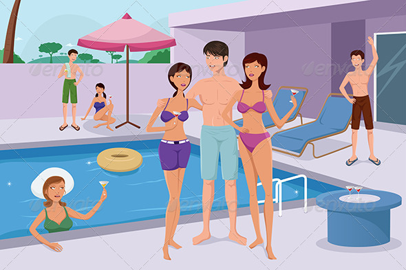 Young People Having a Pool Party - Sports/Activity Conceptual