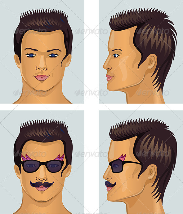Showman Brunet Head with Mustache and Sunglasses - People Characters