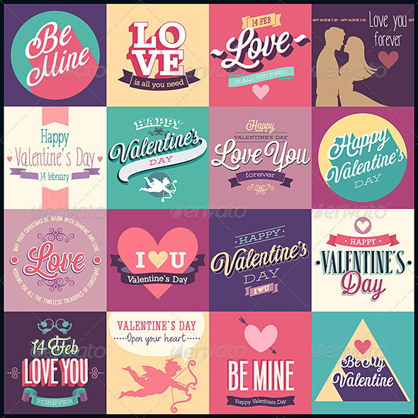 Valentines Day Set Emblems and Decorative Elements - Valentines Seasons/Holidays