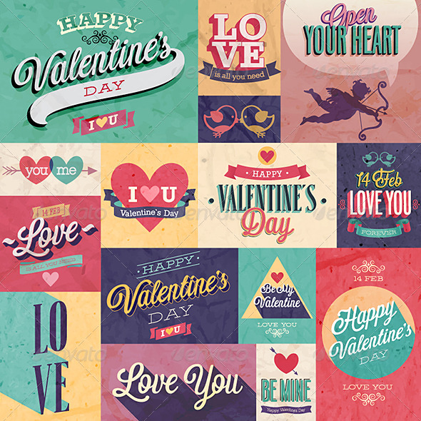 Valentines Day Set Emblems and Decorative Elements - Valentines Seasons/Holidays