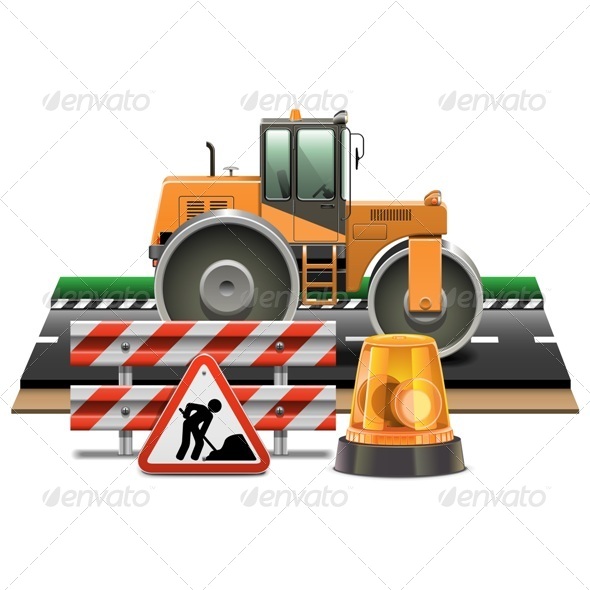 Vector Road Construction with Road Roller - Industries Business