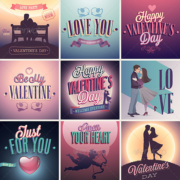 Valentines Day Set Emblems and Decorative Elements - Valentines Seasons/Holidays