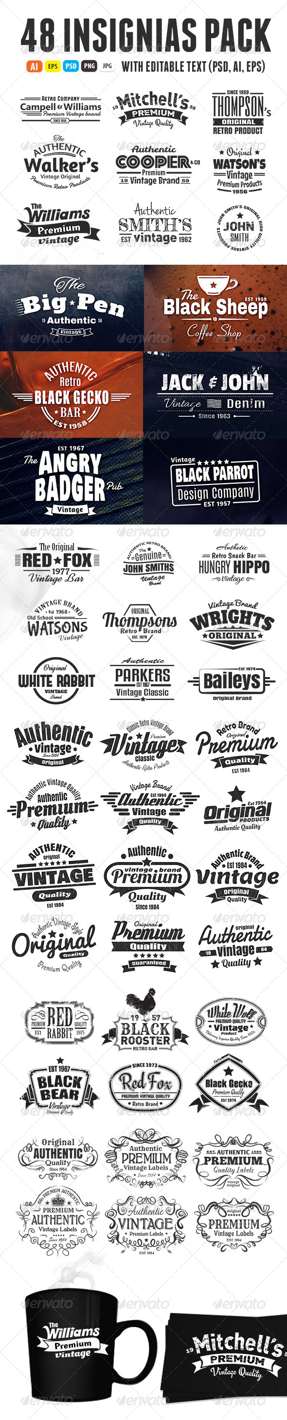 48 Insignias Or Labels Bundle - Badges & Stickers Web Elements