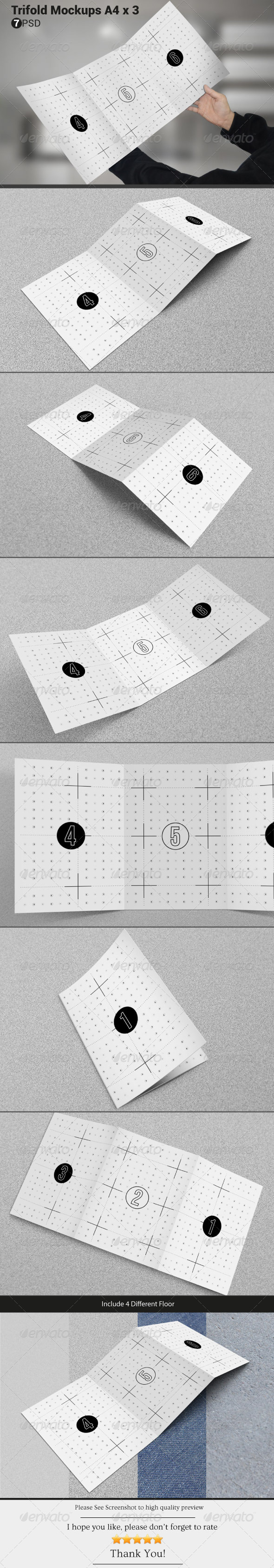 Trifold Mockups A4 x 3 - Brochures Print