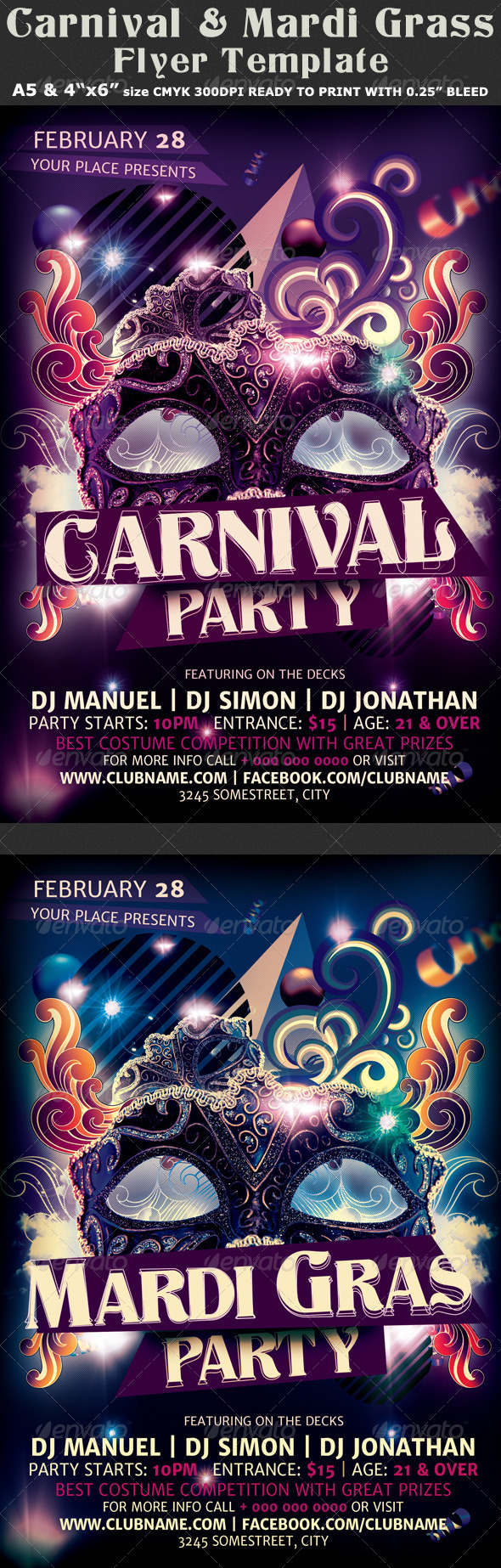 Carnival n Mardi Gras Party Flyer Template v2 - Clubs & Parties Events