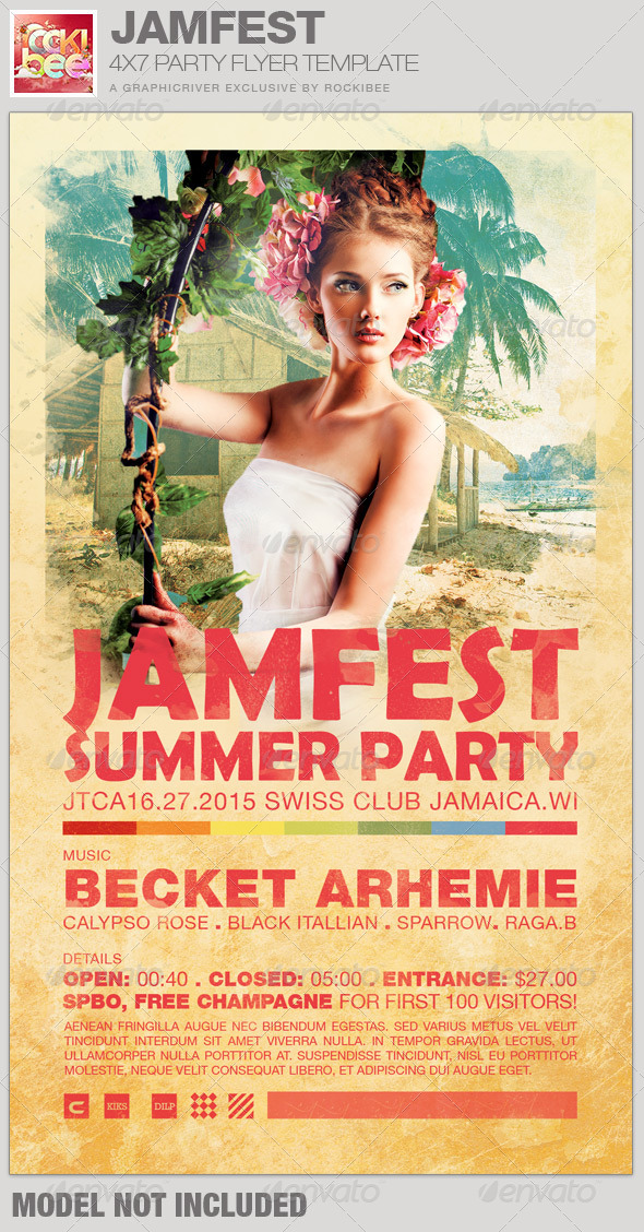 Jamfest Summer Party Flyer Template - Clubs & Parties Events
