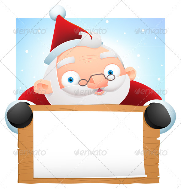 Santa Holding Wooden Banner