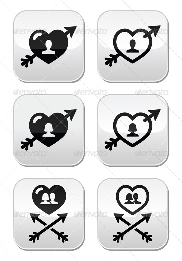 Man and Woman Couples in Heart Buttons - Valentines Seasons/Holidays