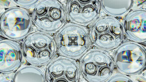 Diamond shine macro rotate and glass spheres or bubbles pattern. kaleidoscope
