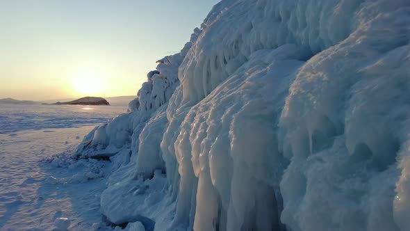 Ice and Icicles on Rocks on Lake Baikal alt