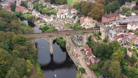 Aerial drone footage of the beautiful village of Knaresborough in North Yorkshire alt