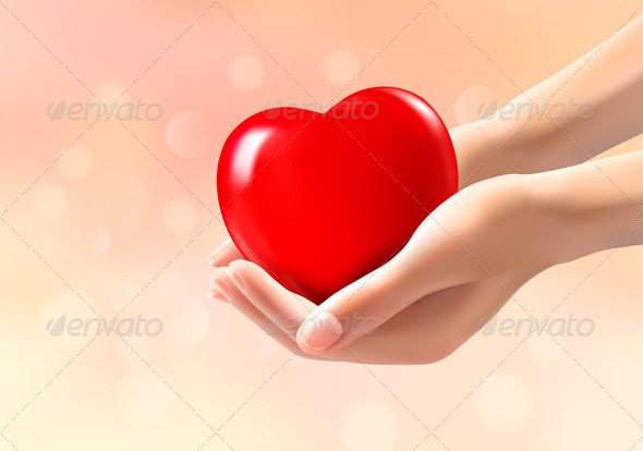 Hands Holding a Red Heart - Valentines Seasons/Holidays