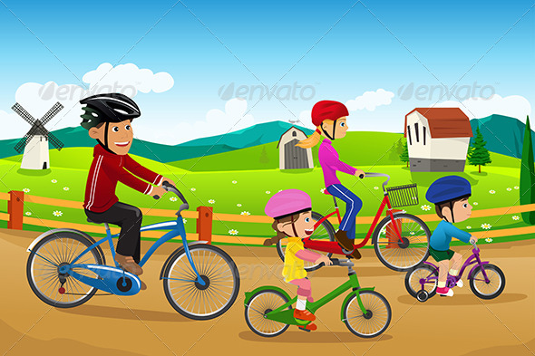 Family Going Biking Together - Sports/Activity Conceptual