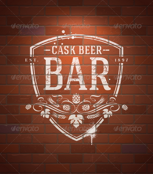 Bar Sign Painted on Vintage Brick Wall - Decorative Vectors
