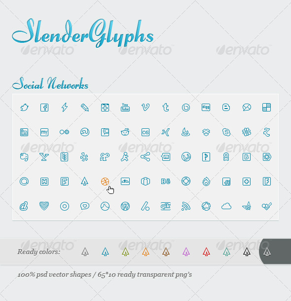 Slender Glyphs: Social Network Icon Set - Web Icons