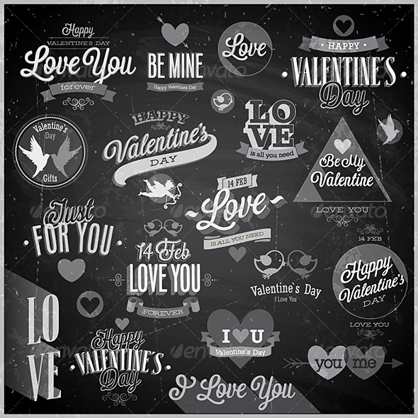 Valentine`s Day Set Chalkboard - Valentines Seasons/Holidays