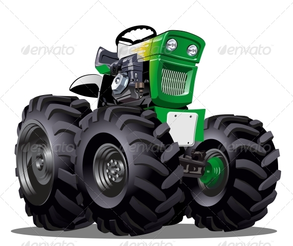 Vector Cartoon Tractor - Man-made Objects Objects