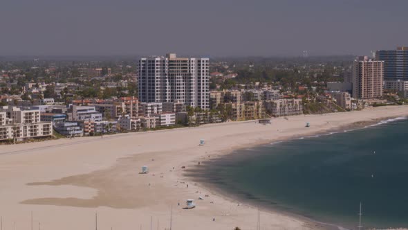 Aerial of cityscape seen from beautiful sea coast alt