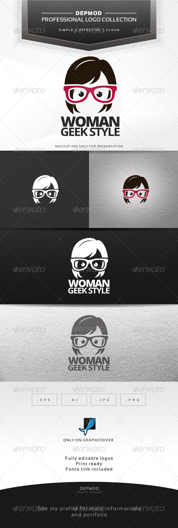 Woman Geek Style Logo - Humans Logo Templates