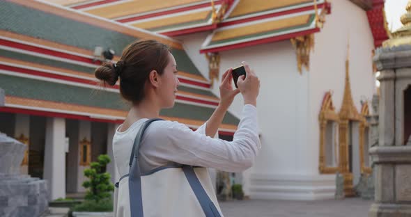Woman Go Travel and Take Photo on Cellphone at Bangkok