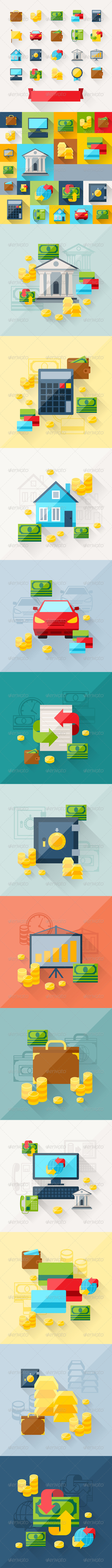 Backgrounds with Banking Icons in Flat Style - Concepts Business