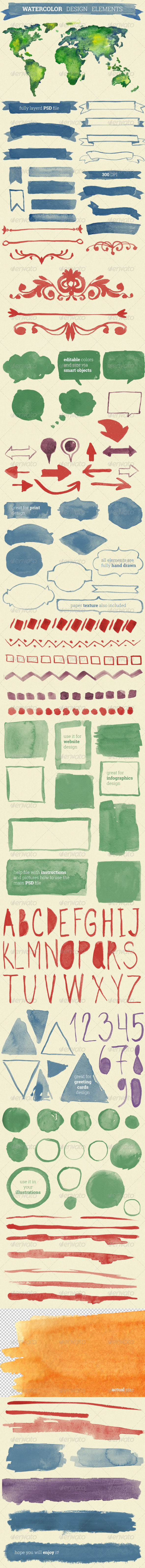 Watercolor Design Elements Hand Drawn - Decorative Symbols Decorative