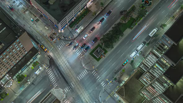 Night Time Lapse Birds Eye View Of Traffic In Downtown 02