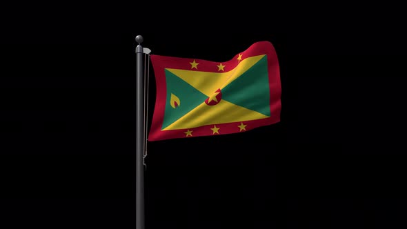 Grenada Flag On Flagpole With Alpha Channel 4K alt