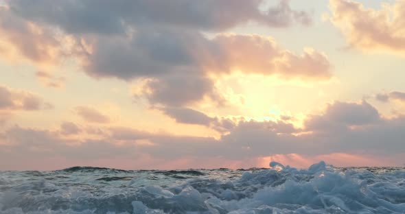 Sea Waves In Slow Motion During Beautiful Sunset