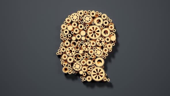 Human brain made of gears. A metaphor of mental illness, neurology problems. alt