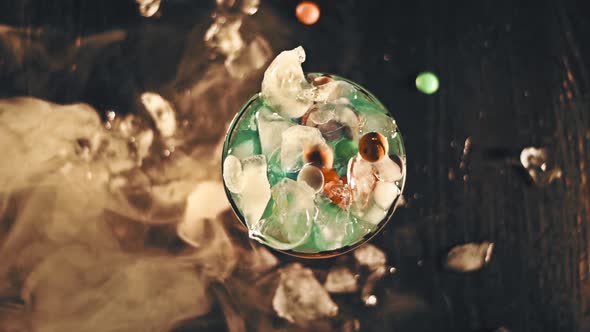 Candy Cocktail with Ice. Top View